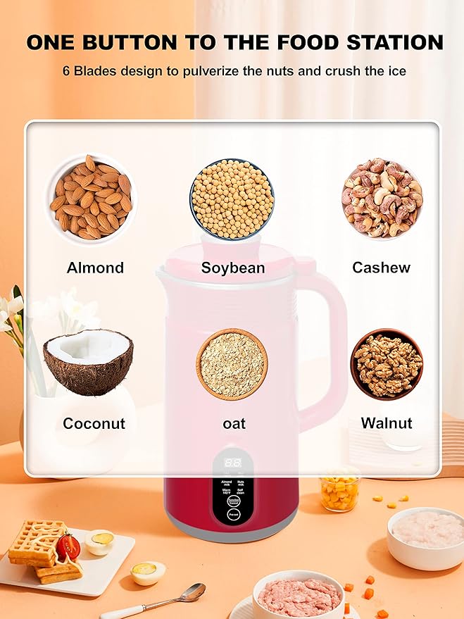 Nut Milk Maker Machine for Homemade Plant-Based Milk with Auto Clean &amp Temperature Control Soy Milk Maker Non-Dairy Beverages- Almond/Coconut/Cashew/Oat Milk Machine Maker