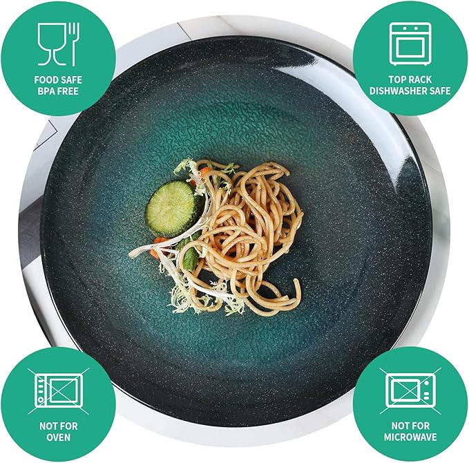 Melamine Dinnerware Set 12pcs Plates and Bowls Set Green Dinner Dishes Set for Indoor and Outdoor BPA-Free Dishwasher Safe（Green）