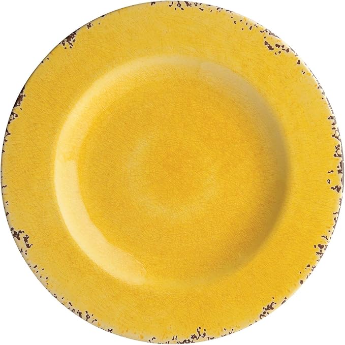 UPware 12 Piece Crackle Melamine Dinnerware Sets Outdoor Dishes Set Plates and Bowls Sets Service for 4 Yellow