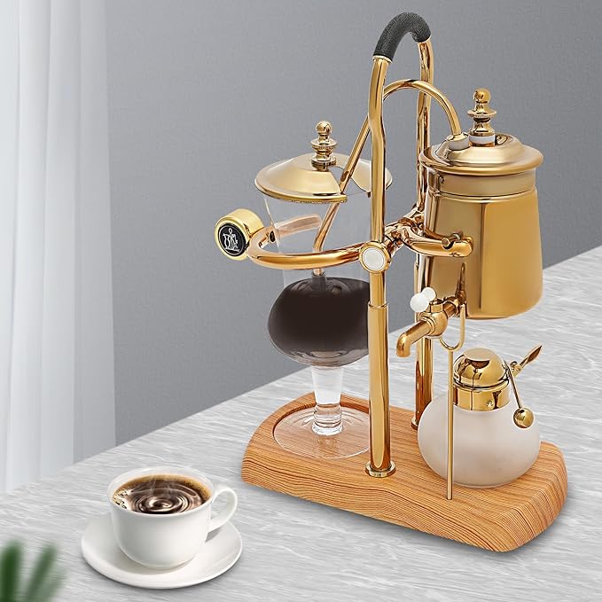 400ML Coffee Maker Belgian Luxury Royal Family Balance Syphon Coffee Maker Belgium Siphon Brewer Elegant Design Retro-Style Gravity Vintage Coffee Maker Vacuum Brewing System Copper