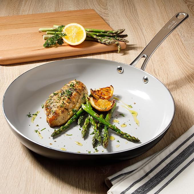 Sur La Table Kitchen Essentials Potluck Porch 12 Inch Deep Frying Pan Skillet Aluminum PFA Free Ceramic Cookware Chef's Pan Omelet Pan - Induction - Black