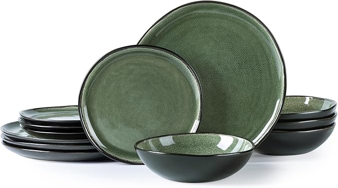 AmorArc Ceramic Dinnerware SetsHandmade Reactive Glaze Stoneware Plates and Bowls SetsHighly Scratch Resistant | Dishwasher &amp Microwave Safe Dishes SetService for 4 (12pc)
