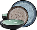 Tudor 12 Piece Mixed Dinnerware SetService for 2 Blue GreenBrown Reactive Glaze Dish Set Plates and Bowls SetPremium Quality Tableware Unique Pattern Glossy helps with weight loss