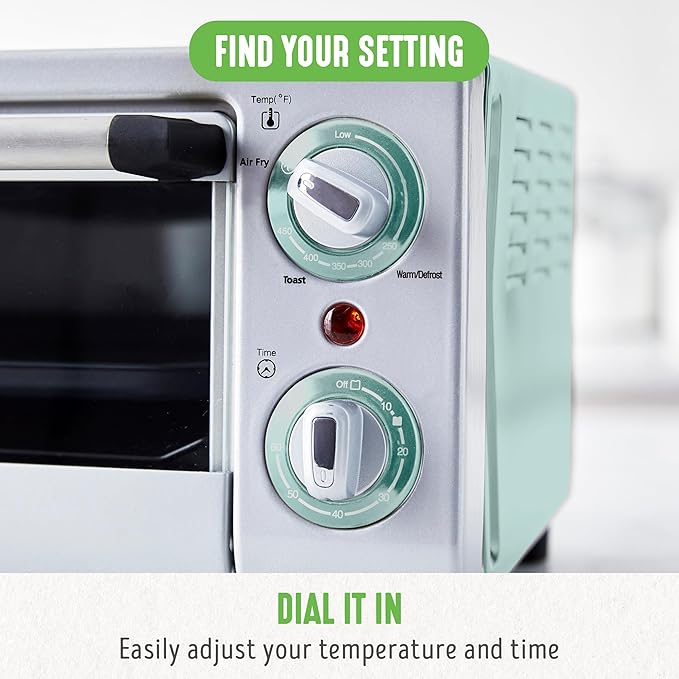 GreenLife Countertop Toaster Oven Air Fryer Stainless Steel Healthy Ceramic Nonstick PFAS Free Tray &amp Basket Bake Broil Reheat Adjustable Temp &amp Time Control Auto Shutoff Turquoise