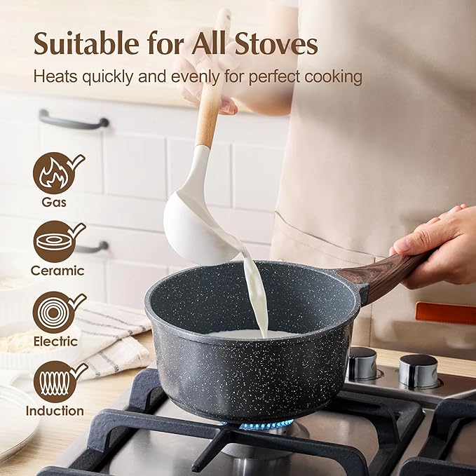 Nonstick Pots and Pans Set 10Pcs Non Stick Cookware Set with Pots Protectors Induction Kitchen Cookware Sets (Gray)