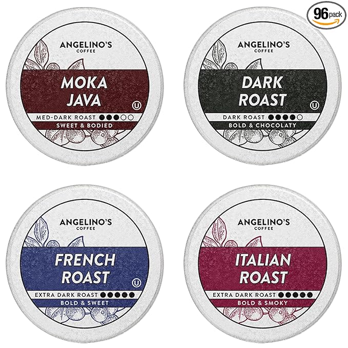 Angelino's Coffee 96 Count Compatible with Keurig 2.0 K-Cup Brewers (Dark Roast Variety 96 Count)