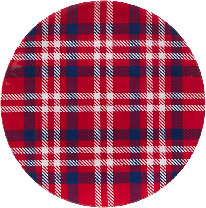 Certified International Patriotic Plaid 12 Piece Melamine Dinnerware Set Service For 4