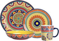 Bico Tunisian Ceramic 16 pcs Dinnerware Set Service for 4 Inclusive of 11 inch Dinner Plates 8.75 inch Salad Plates 35oz Dinner Bowls and Mugs for Party Microwave &amp Dishwasher Safe