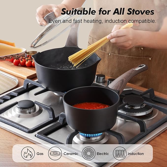 SENSARTE 1.5 &amp 2.5 Quart Sauce Pan Sets with Lid Cooking Pots Set Nonstick Saucepan Set with Pour Spout Small Kitchen Pot Non toxic Saucepot Induction Comptable Easy to Clean PFOA Free