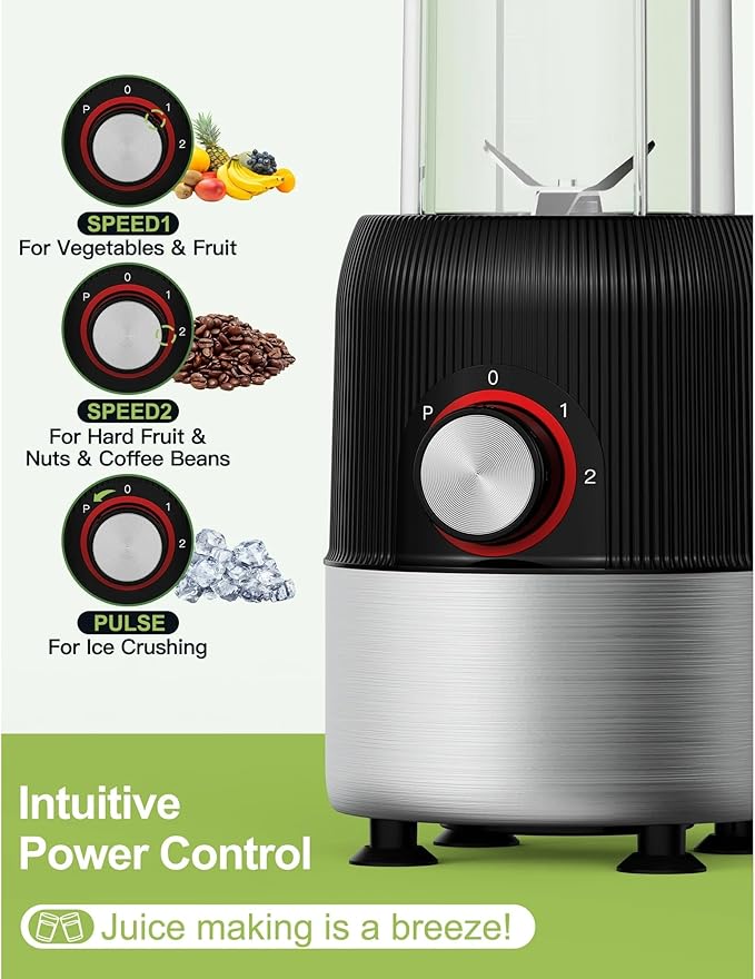 2-in-1 Personal Blender for Smoothies &amp Shakes 500W Portable Blender with 22oz BPA-Free Travel Bottle Coffee &amp Spice Grinder Jar 4-Blade Stainless Steel 3 Speeds Compact &amp Powerful