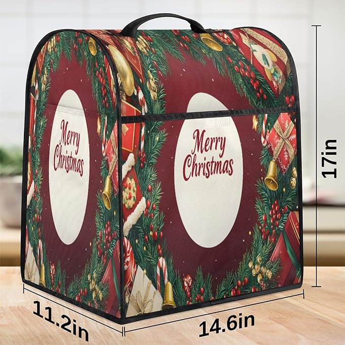 Kitchen Aid Mixer Cover Christmas Holly Xmas Stand Mixer Cover Compatible with 6-8 Quarts Stand Mixers Dust Covers with Zipper Pocket Foldable Washable Kitchen Aid Organizer Bag