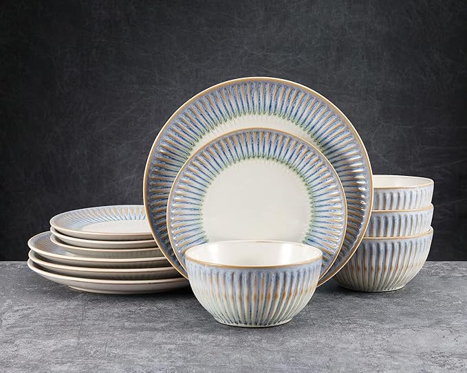 Pfaltzgraff Hensley Blue 12 Piece Dinnerware Set Service For 4