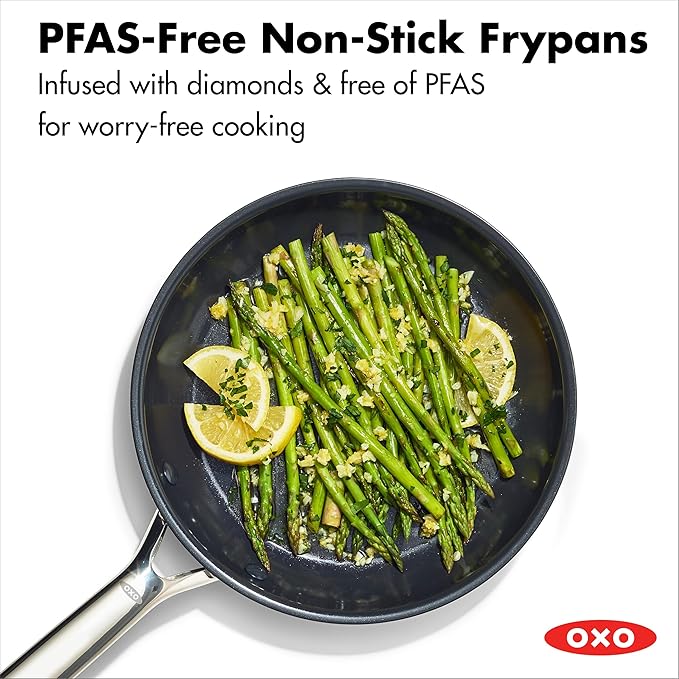 OXO 13 Piece Stainless Steel Cookware Set Tri-Ply Multiclad Pots &amp Pans PFAS-Free Ceramic Nonstick Coated Frying Pans Induction Compatible Dishwasher &amp Oven Safe Sauce Stock Saute Silv