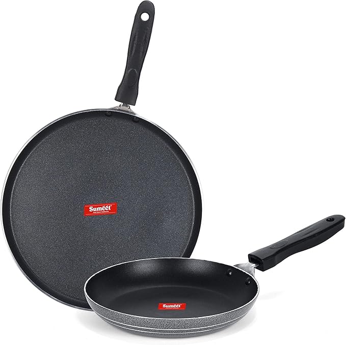 SUMEET Aluminium Non Stick Plata Cookware Set (Silver Dosa Tawa - 26.5Cm Dia Tapper pan - 0.6Ltr - 20Cm Dia)