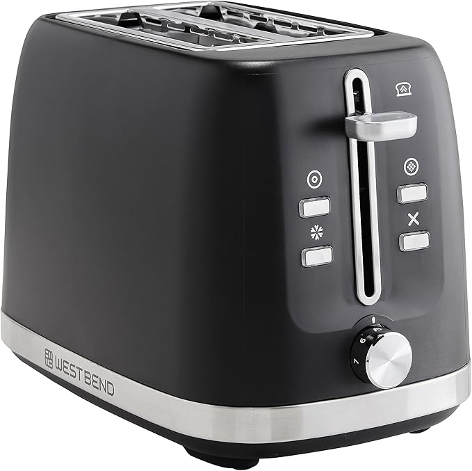 West Bend Toaster 2-Slice Extra-Wide and Deep Slots with 3 Functions and 7 Shade Settings Manual Toast Lift Lever Auto Shut-Off and Removable Crumb Tray 750-Watts Black
