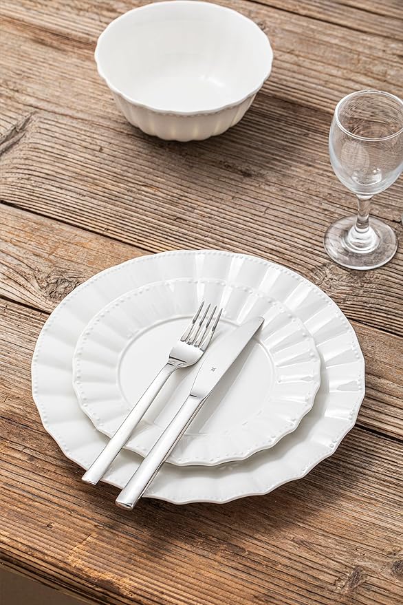 HOMBENE Plates and Bowls Sets 12 Piece Dinnerware Sets Bone China Porcelain Dinner Set with Cereal Bowls Ceramic Soup Bowls for Pasta Salad Gift Idea Wavy Pattern