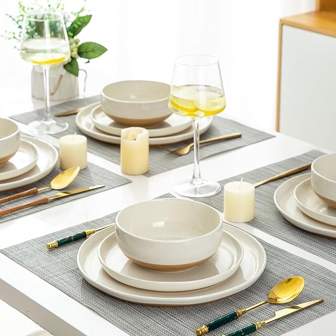 AmorArc Ceramic Dinnerware Sets for 4 18Pieces Handpainted Plates and Bowls Set with Rustic Terracotta Underside Scratch Resistant Stoneware Dishes Set Dishwasher &amp Microwave Safe