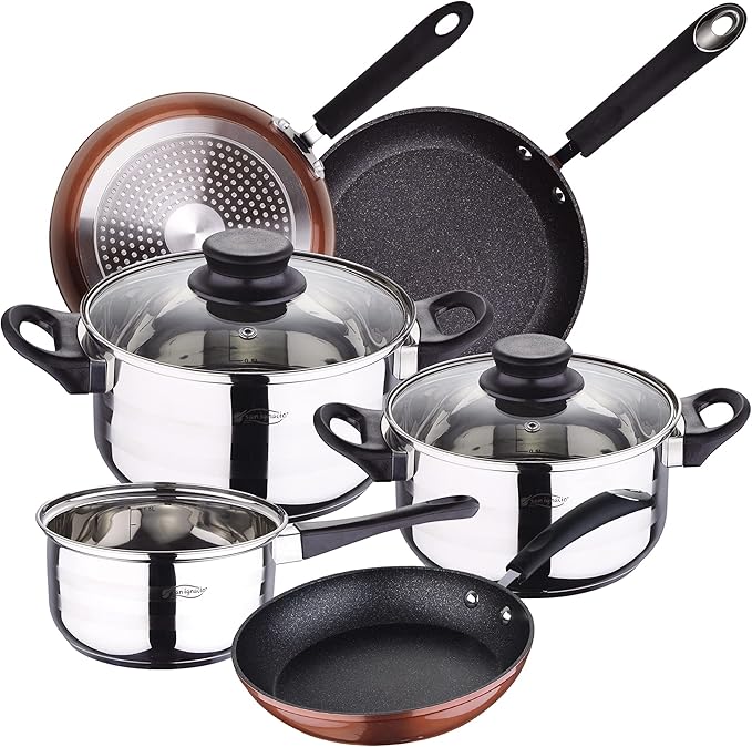 Kitchen Battery 5 Pieces SAN IGNACIO Stainless Steel with Set Moma Pans (20/24/28 cm) in Forged Aluminum Suitable for Induction