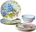 Hydrangea Garden 12 pc Melamine Dinnerware Set Service for 4