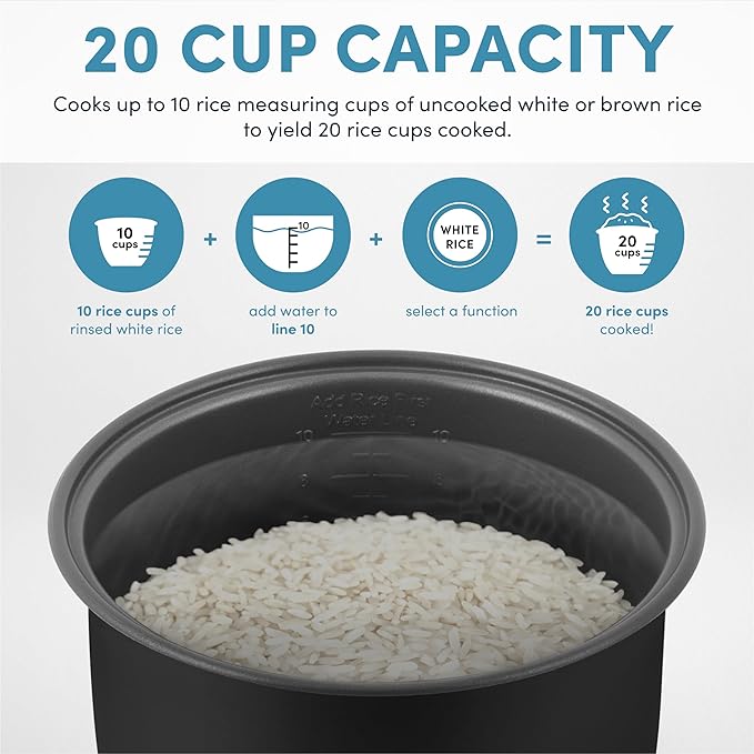 AROMA Professional Digital Rice Cooker 10-Cup (Uncooked) / 20-Cup (Cooked) Multicooker Slow Cooker Steamer Oatmeal Cooker Egg Cooker STS 5 Qt Gray ARC-5200SG