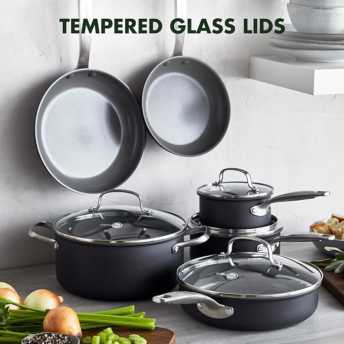 GreenPan Chatham Hard Anodized Healthy Ceramic Nonstick 10 Piece Cookware Pots and Pans Set &amp Chatham Hard Anodized Healthy Ceramic Nonstick 11 Grill Pan PFAS-Free Dishwasher Safe