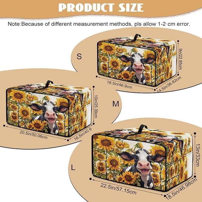 Cow Sunflower Print Toaster Oven Air Fryer Dust Cover Washable Heavy Duty Small Kitchen Appliance Dust Covers with Accessory Pockets Kitchen Accessories S