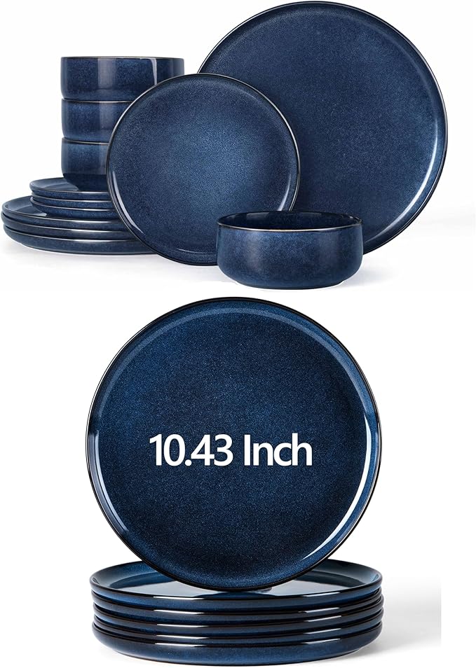 Herogo 12 Pieces Stoneware Dinnerware Set with 6-Piece 10.43 Dinner Plate Set Starry Blue