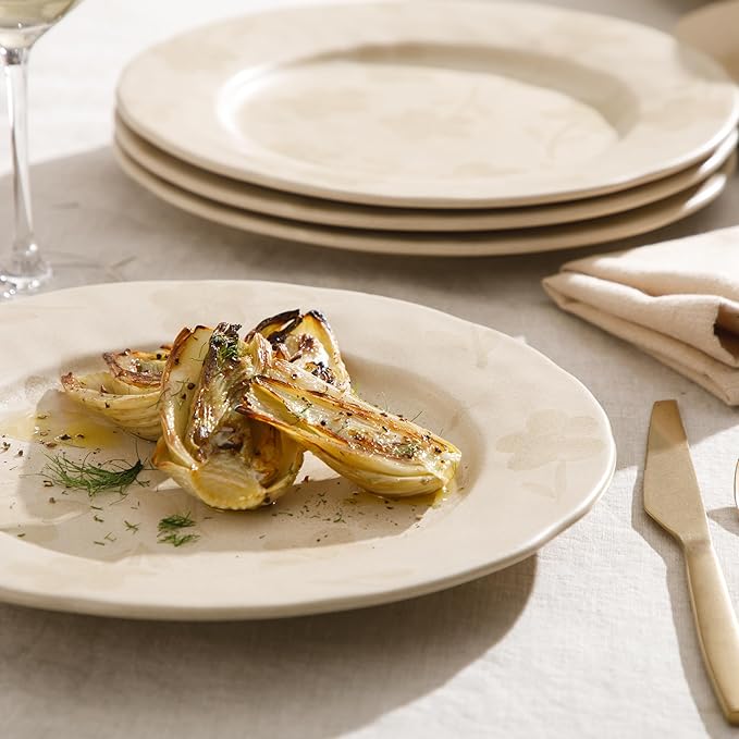 Bloomhouse - 2 Time Oprah's Favorite Things - Made in Portugal Hand Painted 10.8 Inch Dinner Plates Set of 4 - Porto Petals Floral Dish Set - Lilly Cream