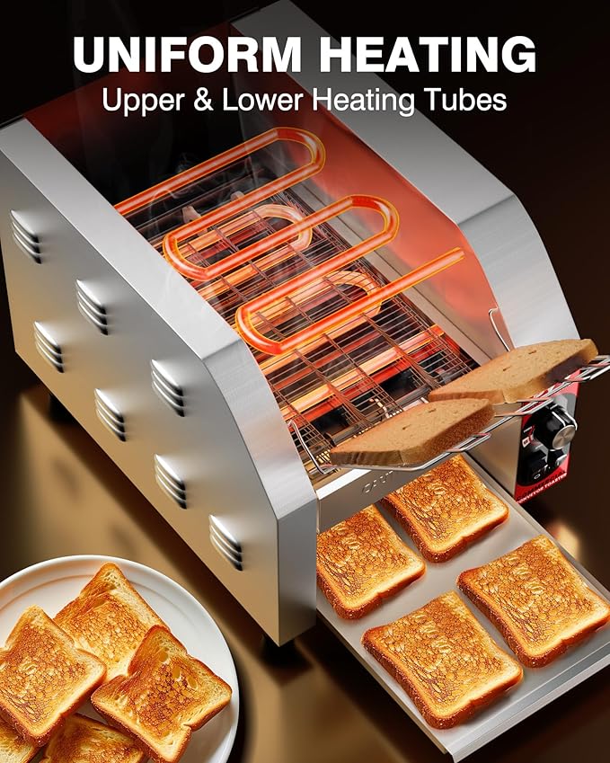 PYY Commercial Conveyor Toaster - 400 Slices/Hour 1800W Electric Industrial Belt Toasters Oven Heavy Duty Stainless Steel Toaster for Bun Bagel Bread Waffle Restaurant Catering