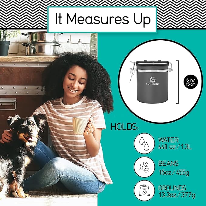 Coffee Gator 47oz Cold Brew Coffee Maker &amp 16oz Stainless Steel Coffee Canister Set - Ideal Coffee Lovers Gifts for Her