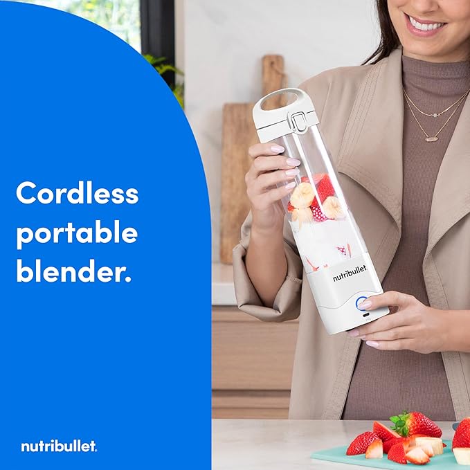 nutribullet Portable Blender Cordless 20oz Vessel Personal Blender USB-C Rechargeable White NBPB50100W