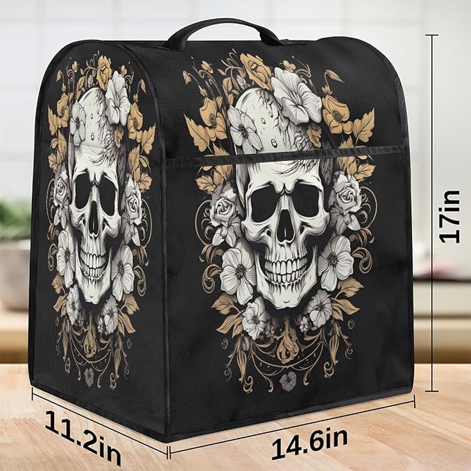 cfpolar Kitchen Aid Mixer Cover Compatible with 6-8 Quarts Vintage Flower Skull Stand Mixer Cover Kitchen Aid Mixers Accessories Appliance Organizer Bag Dust Covers with Zipper Pocket