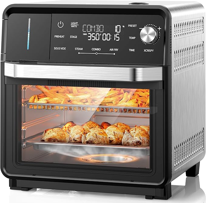 Nuwave Combi Steam Oven Non-Toxic Stainless Steel Multi-Cooker with Air Fry Sous Vide Toast &amp More 50-450°F Precision 120 Presets Moisture Control Programmable Easy to Clean 16 quarts
