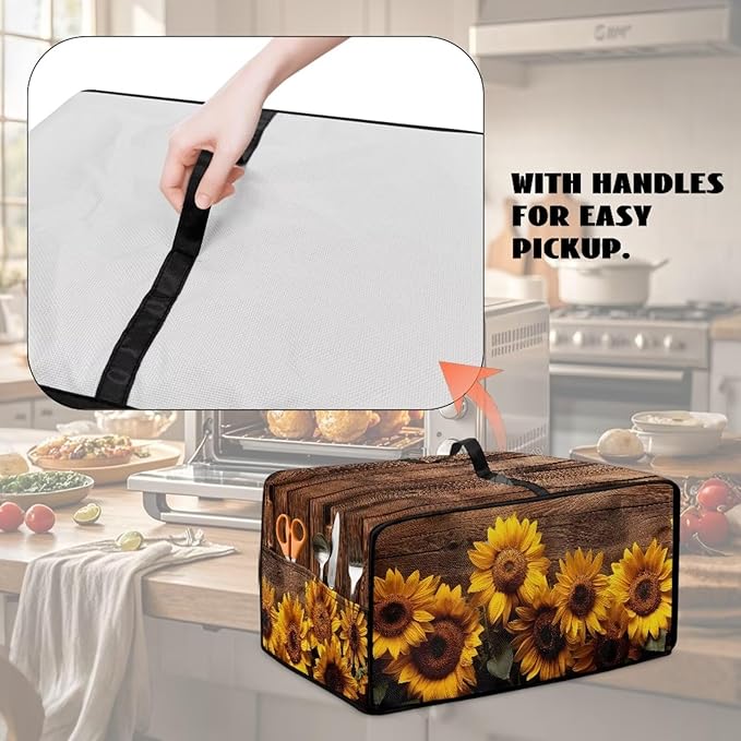 Doojoayie Sunflower Toaster Cover 6 Slice Kitchen Appliance Covers 19.7x16x 10 Small Appliance Dust Protector with Top Handle Easy to Storange
