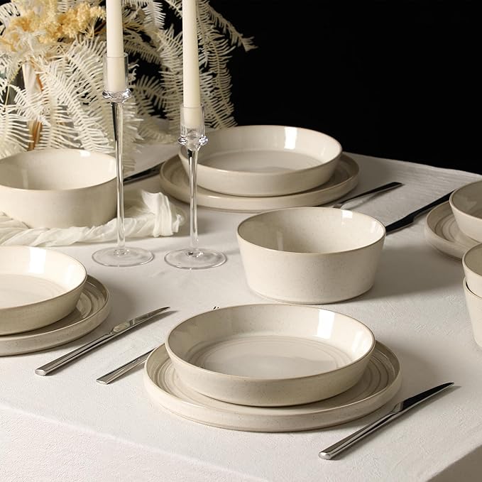 Stone Lain Claire 12-Piece Dinnerware Set Stoneware Plates and Bowls Set Dishwasher and Microwave Safe Dish Set for 4 White