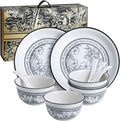 10 Piece Stoneware Dinnerware Sets for 2White and Blue Floral Plates and Bowls Set Microwave &amp Dishwasher Safe Chip Resistant Gift Box Included