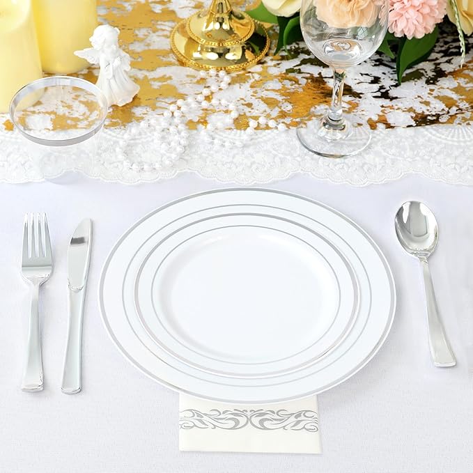 700 Piece Dinnerware Set for Wedding &amp Party100 Guest RimPlastic Plates100 Plastic Silverware100 Cups100 Linen Like Napkins (Rose Glod) lkj