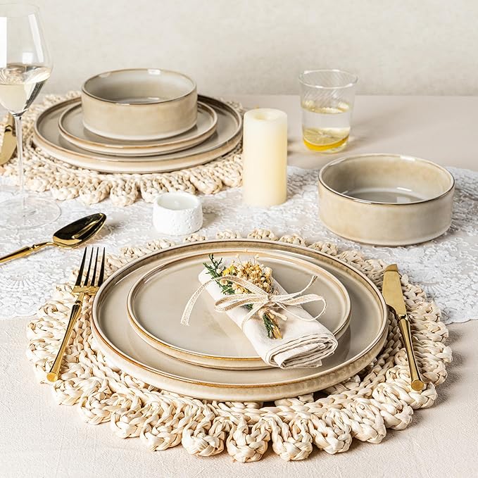 AmorArc Ceramic Dinnerware Sets Handmade Reactive Glaze Stoneware Plates and Bowls SetsHighly Chip and Crack Resistant | Dishwasher &amp Microwave Safe Dishes Set Service for 6 (18pc)