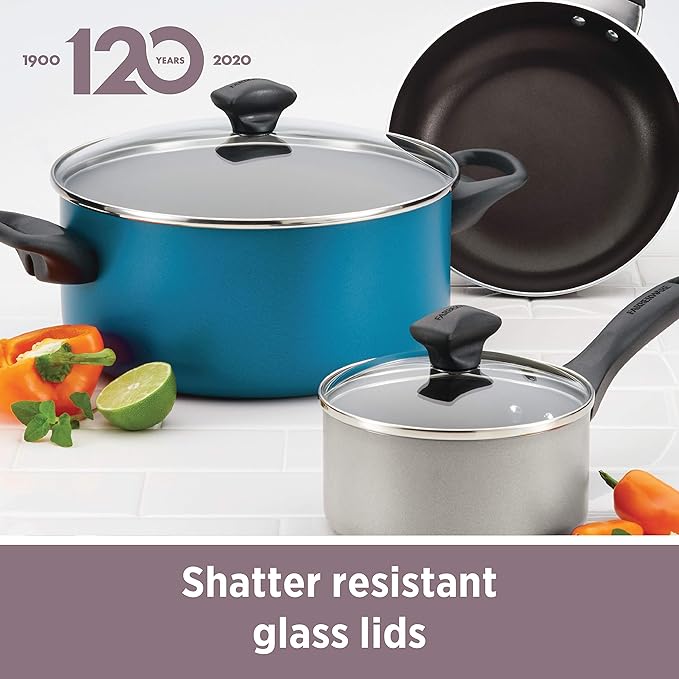 Farberware 21891 Dishwasher Safe Nonstick Cookware Set / Pots and Pans Set - 15 Piece Blue