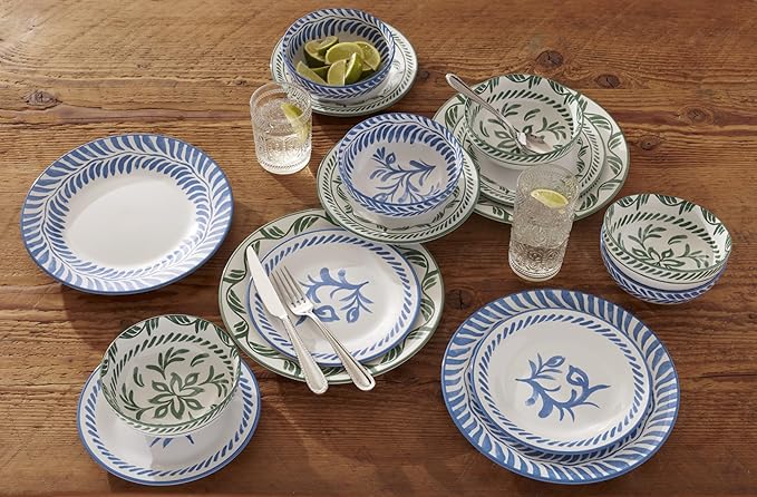 Oneida Dinnerware Set Solear Green 12-Piece Set Service For 4 Stoneware Material Dishwasher Safe &amp Microwave Safe Home Kitchen And Dining Dinner Plates And Bowls Sets (Green 12 Pieces)