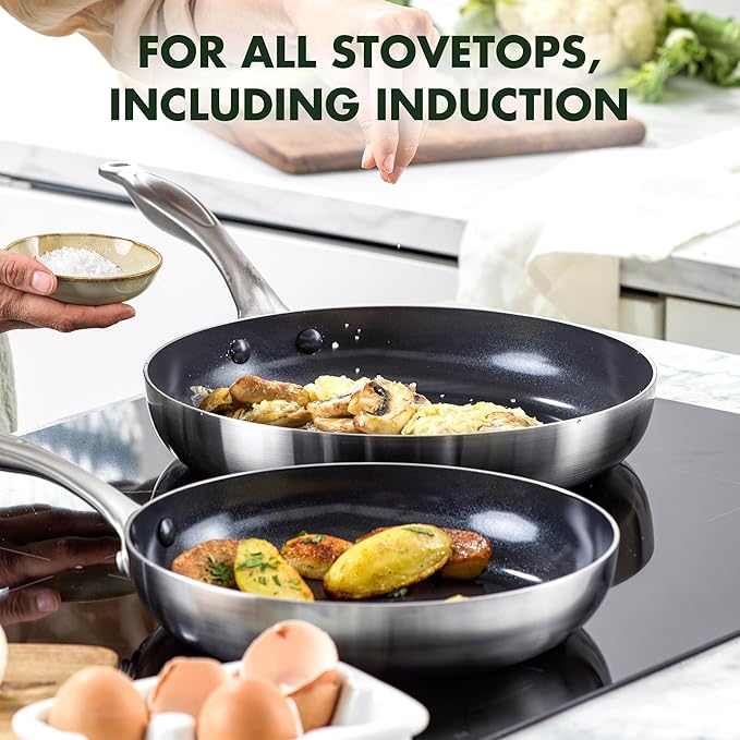 GreenPan TriClad Ceramic Nonstick 9.5 and 11 Frypan Set