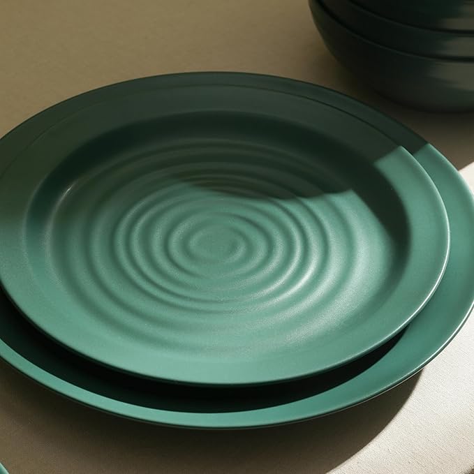 Stone Lain Orbit 24-Piece Dinnerware Set Stoneware Plates and Bowls Set Pasta Bowls Microwave and Dishwasher Safe Dish Set for 8 Green