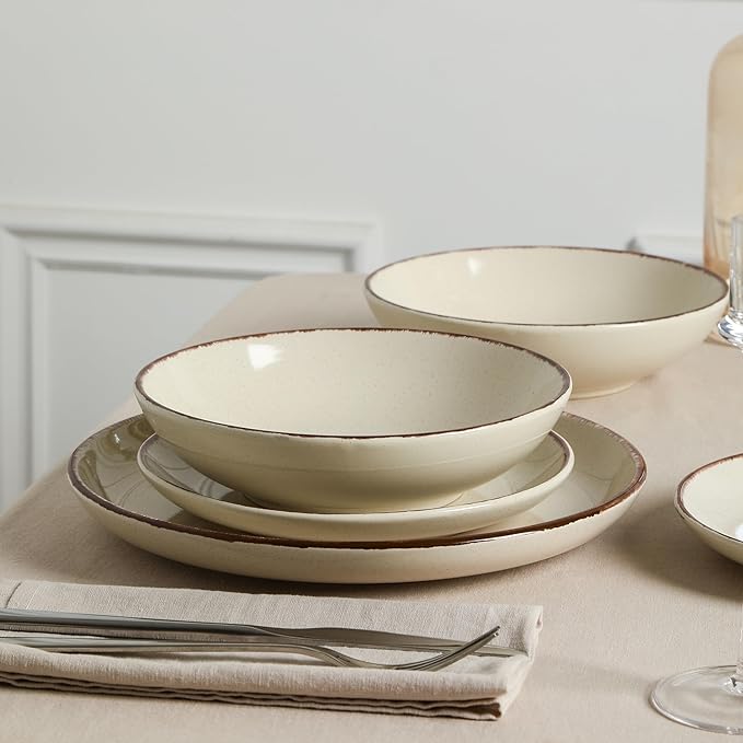 Earth and Clay Heath 12-Piece Dinnerware Set Stoneware Plates and Bowls Set Dishwasher and Microwave Safe Dish Set for 4 Coffee