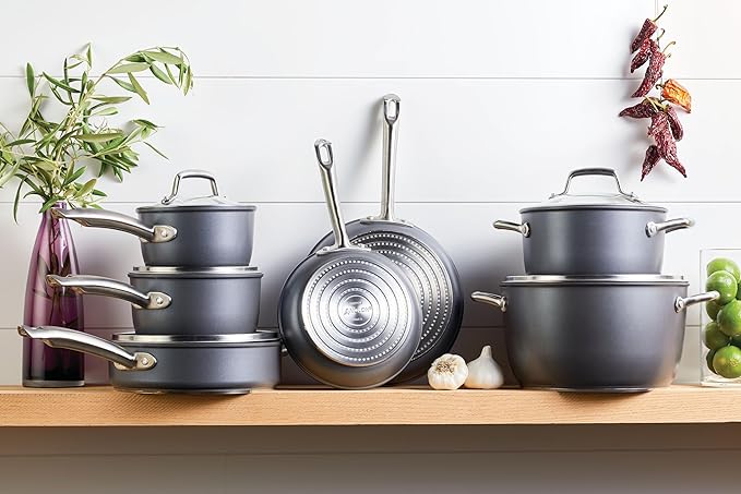 Anolon Accolade Forged Hard Anodized Nonstick Pots &amp Pans - Induction Cookware Set - 12 Piece - Moonstone Gray