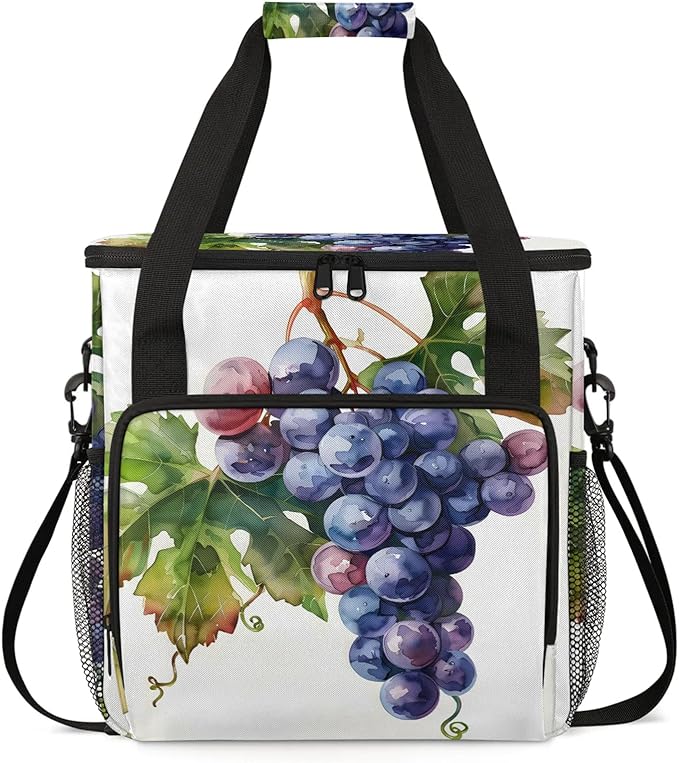 Grape Fruit Coffee Maker Carring Bag Large Insulated Storage Organizer Case Tote Bags with Shoulder Strap for Travel Work Picnic