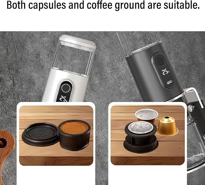 Portable Coffee Maker Rechargeable Travel Espresso Machine Compatible Ground Capsule Coffee for Outdoor Car Camping Hiking (Black)