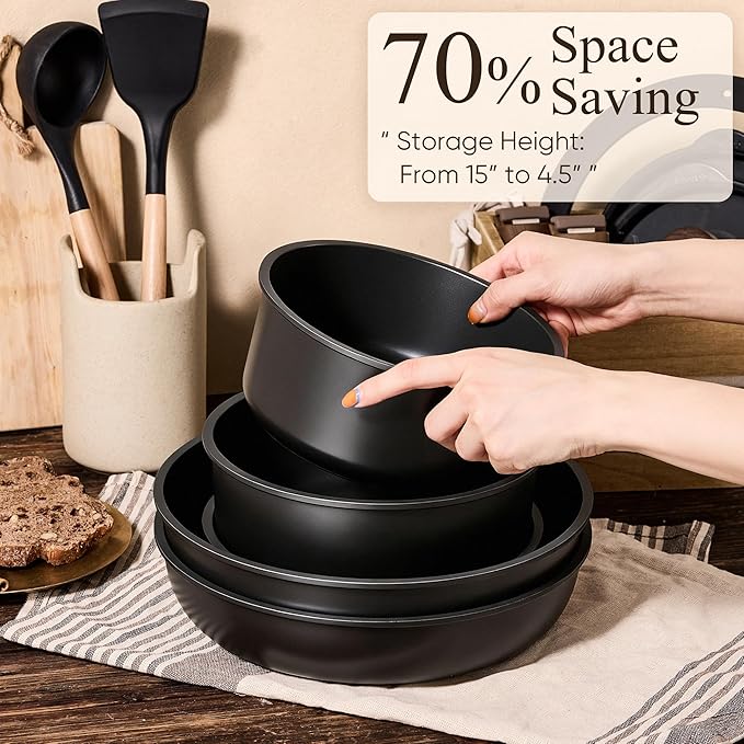 CAROTE 33pcs Pots and Pans Non Stick Cookware Sets Detachable Handle Induction Kitchen Pots and PansNonStick Cooking Set Oven/Dishwasher/Fridge Safe Space Saving
