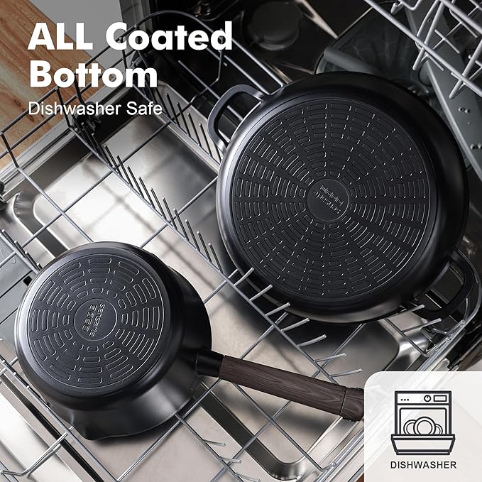 SENSARTE Nonstick Cookware Set Pots and Pans Set Kitchen Non-stick Cooking Set Dishwasher &amp Oven Safe Induction Compatible Free of Intentionally Added PFOA/PFOS 15pcs Black