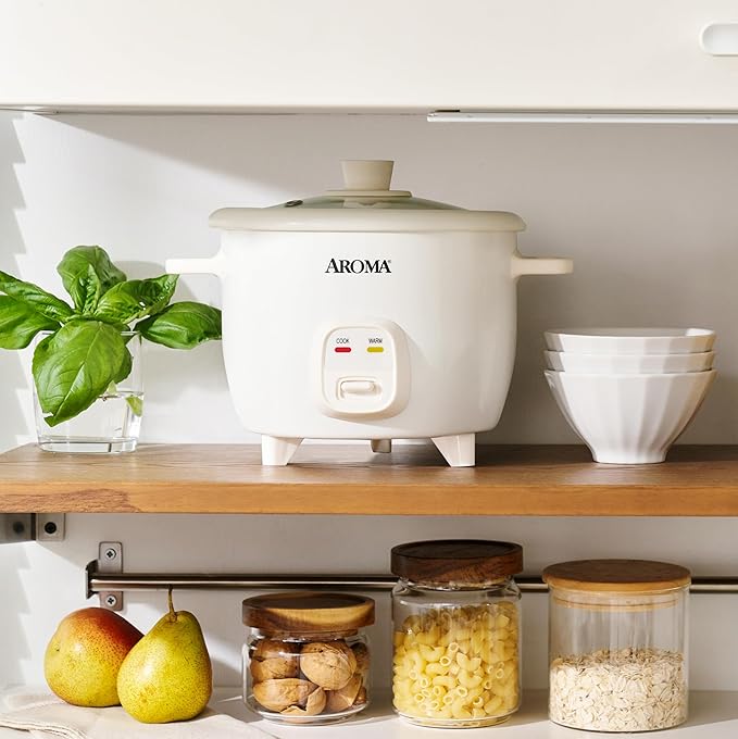 AROMA CoreCoat Pot-Style Rice Cooker with One-Touch Control and Non-Stick Ceramic Coating (6 Cups Cooked 3 Cups Uncooked)