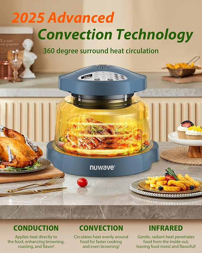 Nuwave Oven Pro Plus Air Fryer Infra-Red Countertop 2025 Advanced Convection No Defrosting or Preheating Cook Fresh or Frozen Durable Power Dome 100 Presets &amp 50 Memory PFAS Free Cozy Blue